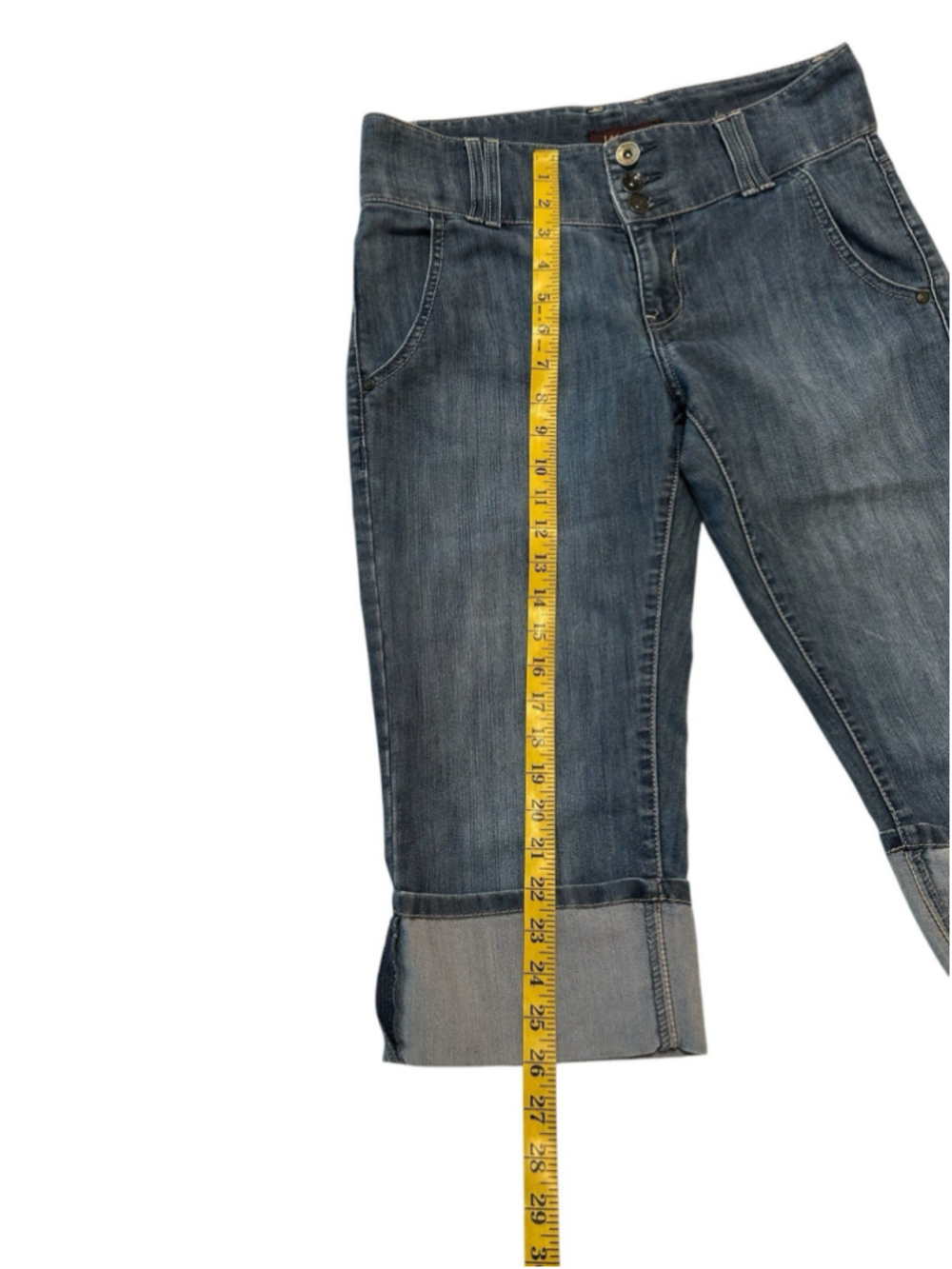 Lee Capri Jeans Sewn In Cuffed Hem Mid-Rise Womens 6M Distressed Stretch - Picture 10 of 16